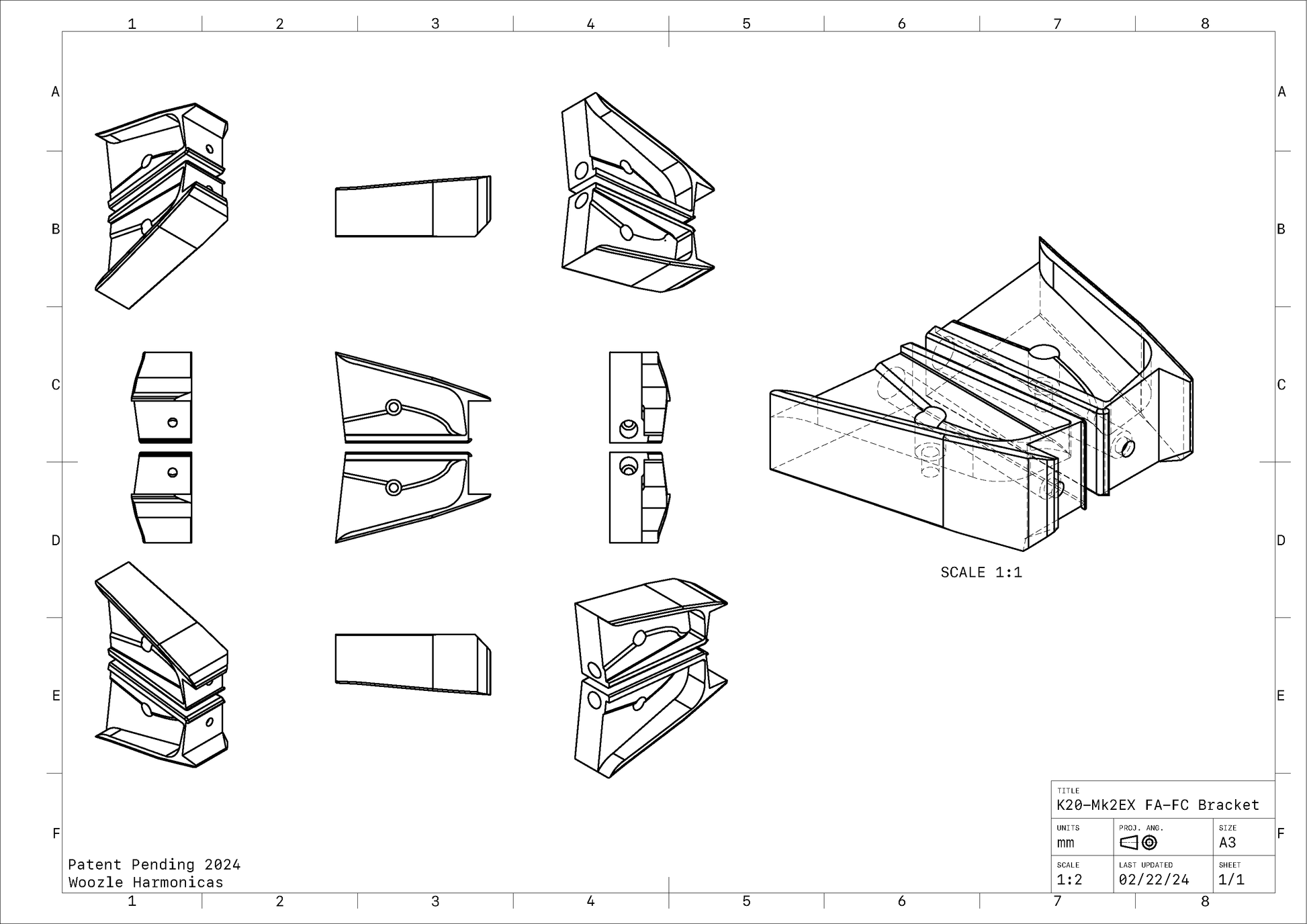 Technical Drawings of 3D Printable Brackets for the GA-FC pedal which can be installed on a Katana 20 MkII EX